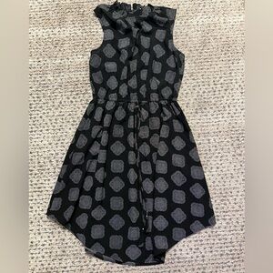 High ruffle neck chiffon midi dress with tie waist